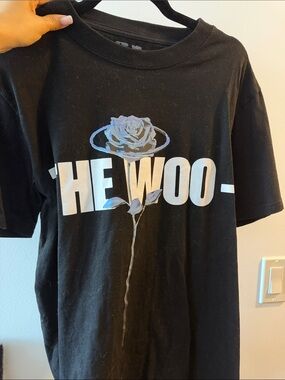 The Woo VLONE Pop Smoke- Black Graphic Tee with Iridescent Rose